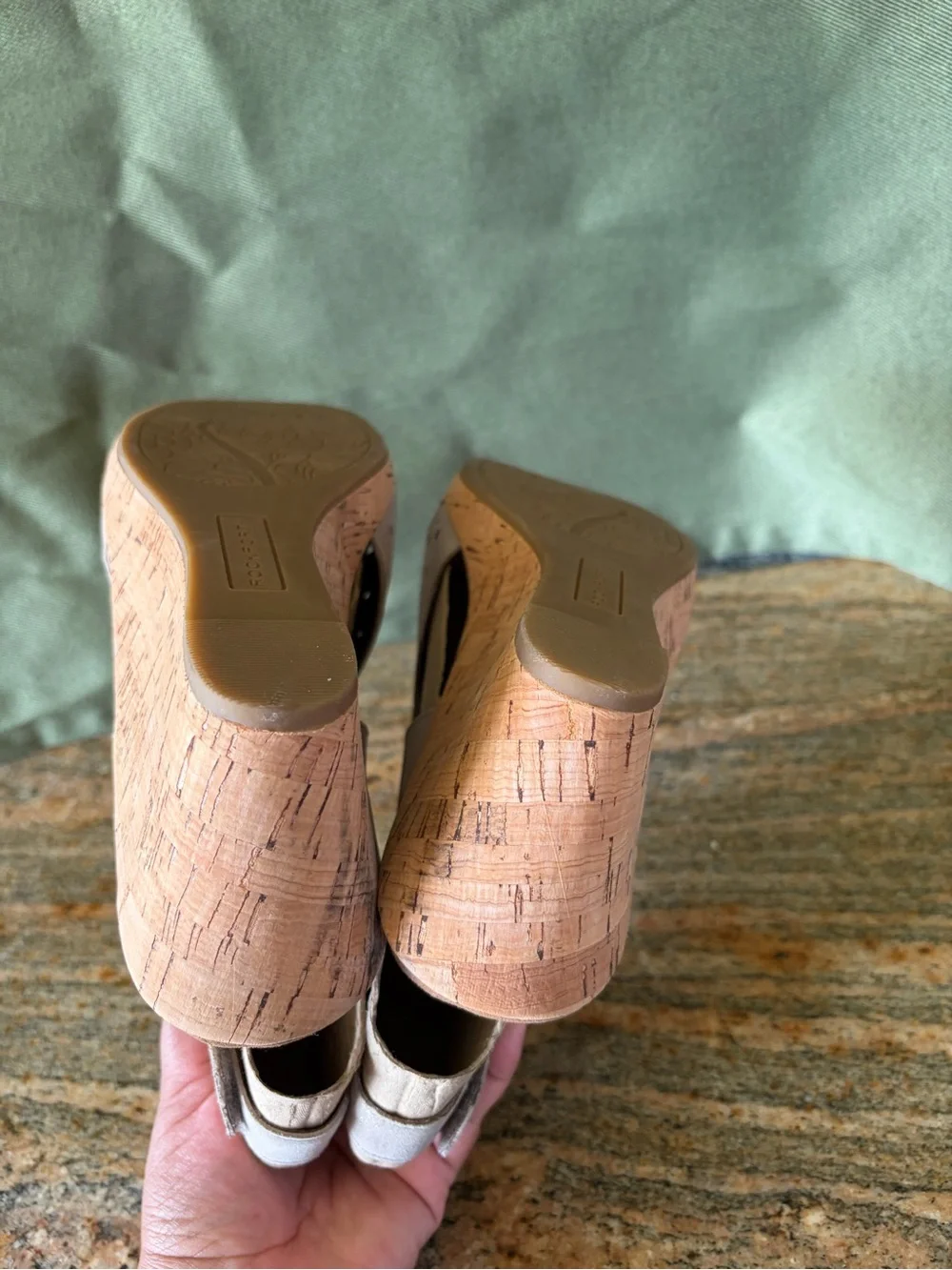 Rockport Women's Beige Suede Perforated Wedge Sandals Size 9.5